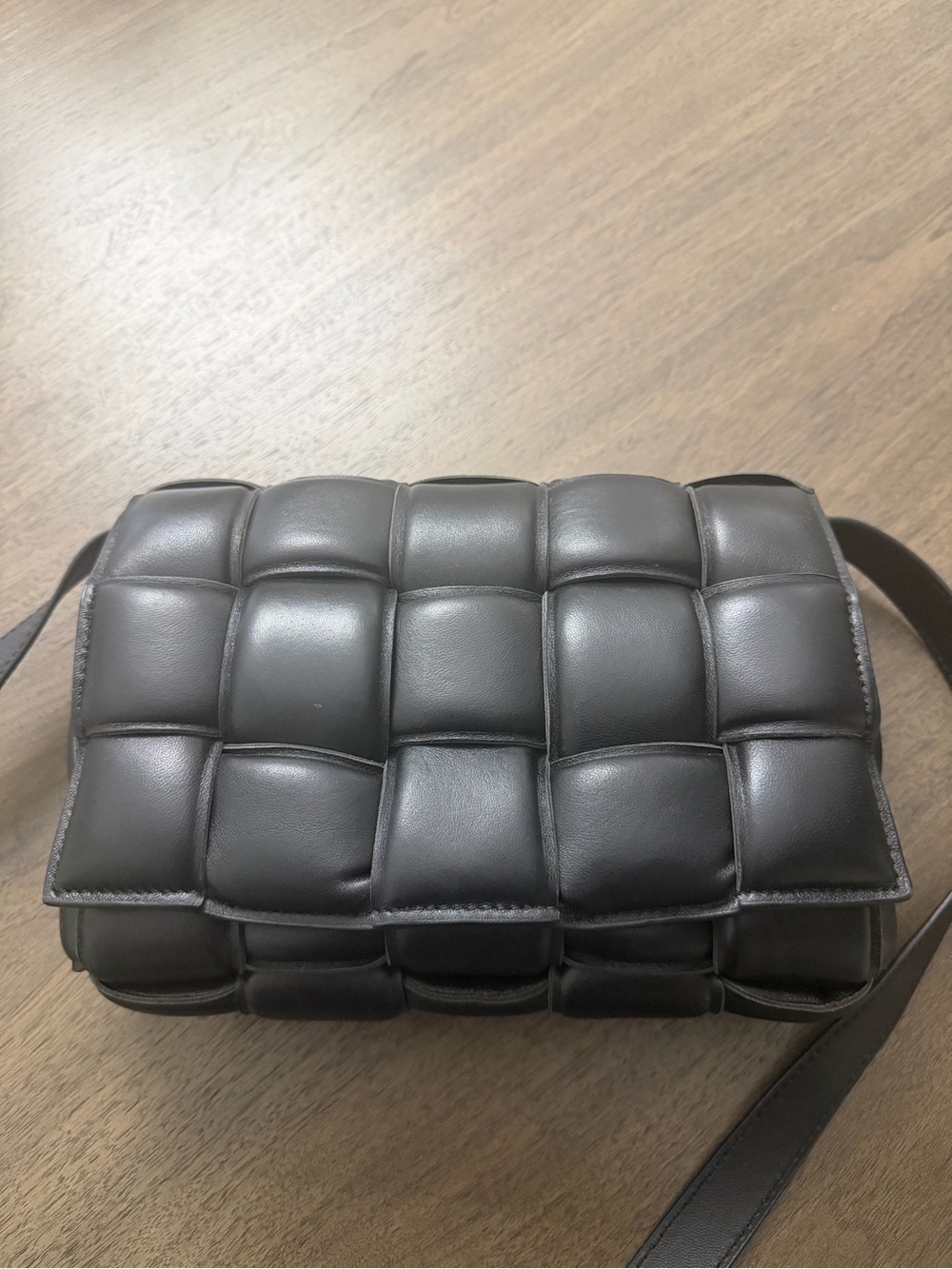 Black Padded Cassette Woven Crossbody Bag
